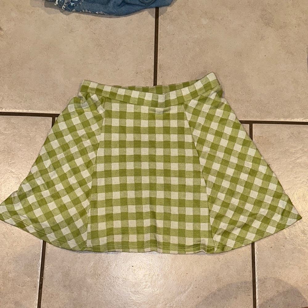 Altar'd State Green and White Mini Skater Skirt